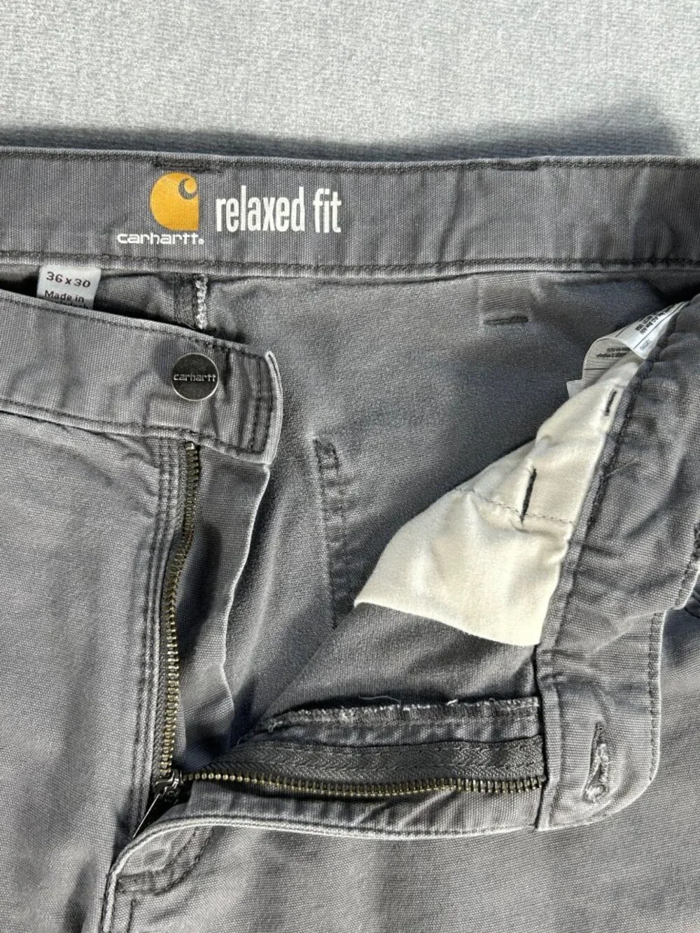 Carhartt Relaxed Fit Straight Leg Pants Men's 36x30 (Fits 35x28) Gray Stretch
